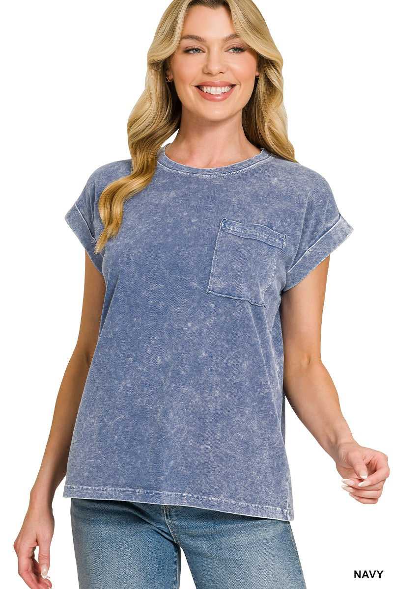 Zenana Halo Snow Washed Cuffed Short Sleeve Tee 100100907691394 23 Affordable Fashion Under $100 Jerry's Apparel 