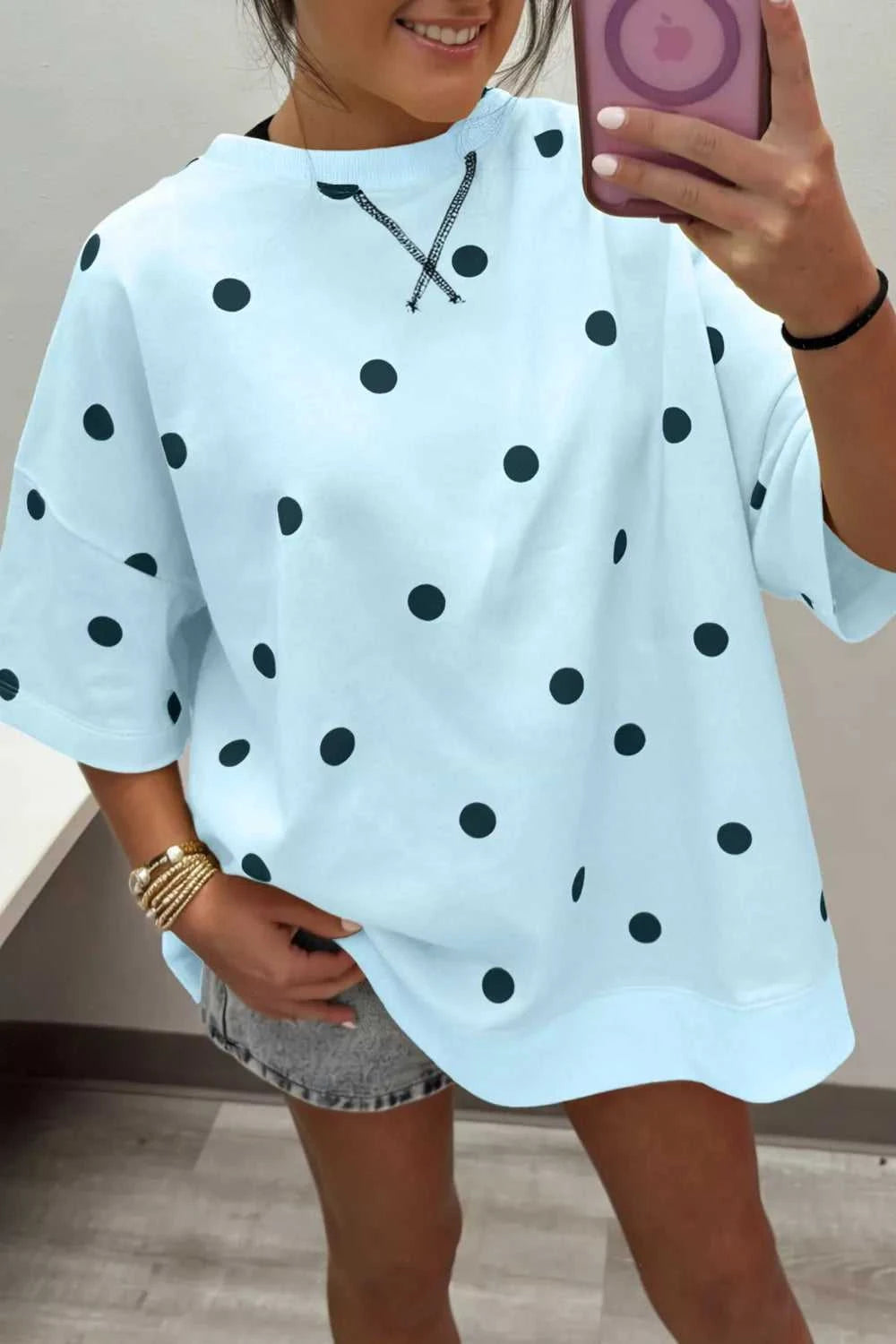 Polka Dot Print Crossed Seam Detail Oversize Tee 100100416348490 31 Affordable Fashion Under $100 Jerry's Apparel 