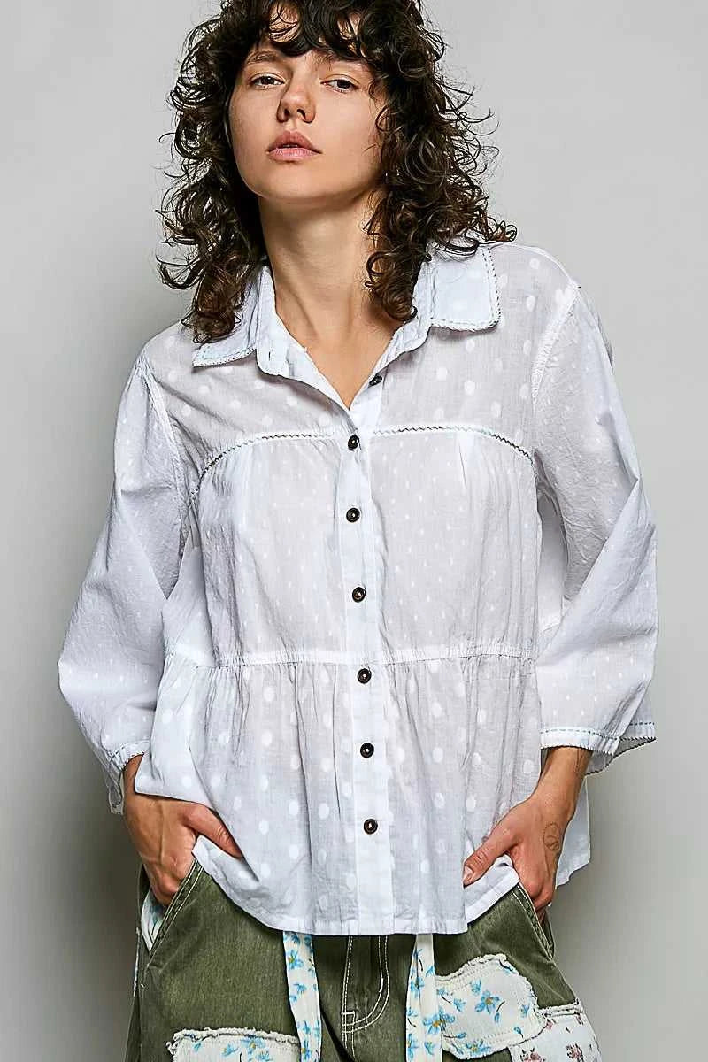 POL Tonal Dot Weave Textured Button Front Shirt 100100722231018 50 Affordable Fashion Under $100 Jerry's Apparel 