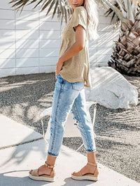 Full Size Notched Short Sleeve T-Shirt Plus Size