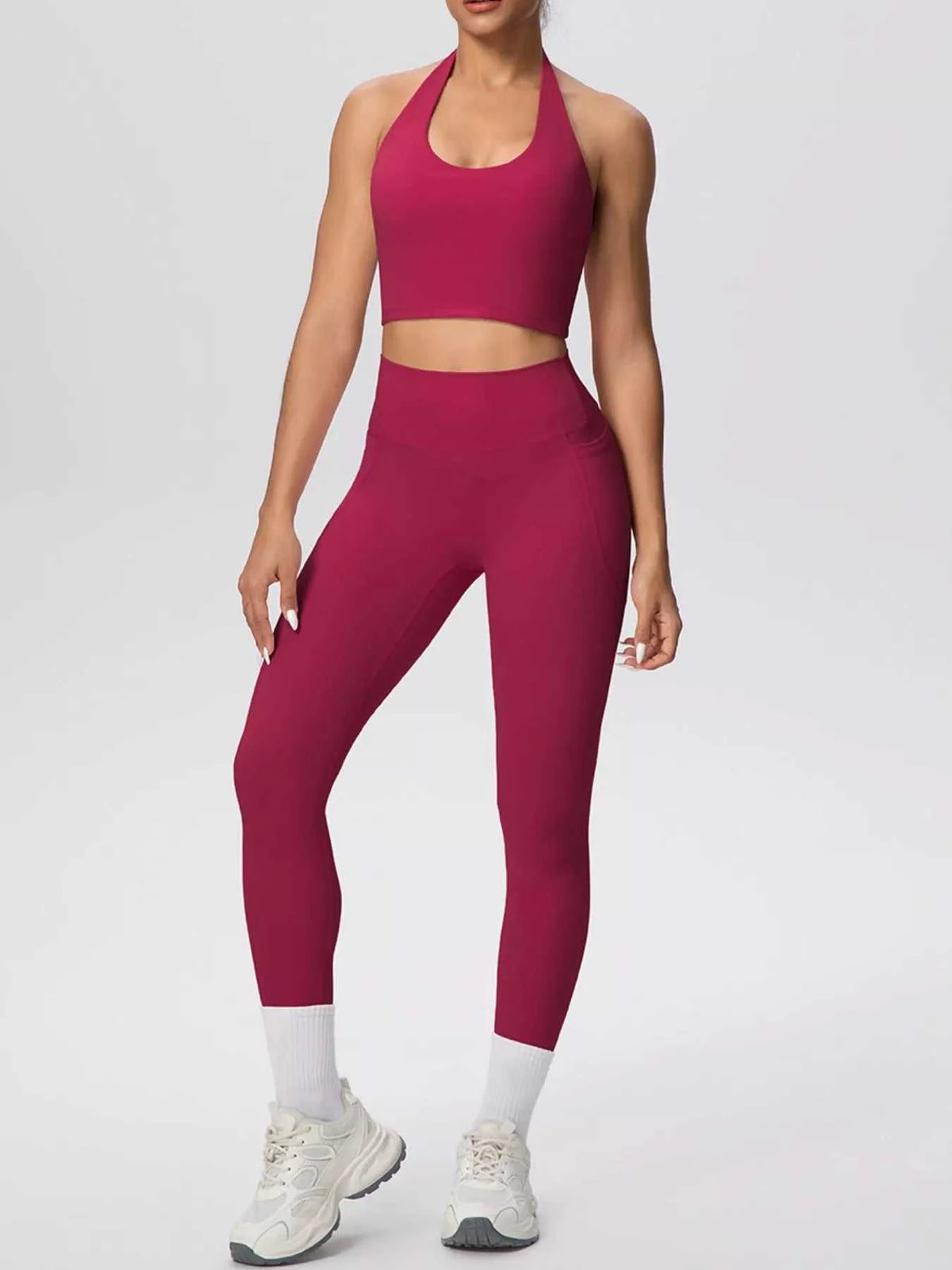 Halter Neck Crop Top and High-Waisted Leggings Active Set 101006684139191 85 Affordable Fashion Under $100 Jerry's Apparel 