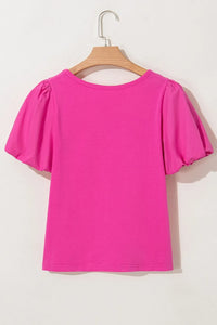Casual Round Neck Bubble Sleeve T-Shirt