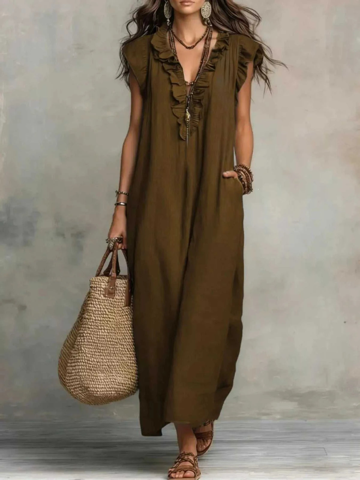 Ruffled V-Neck Maxi Dress 100100710285822 31 Affordable Fashion Under $100 Jerry's Apparel 