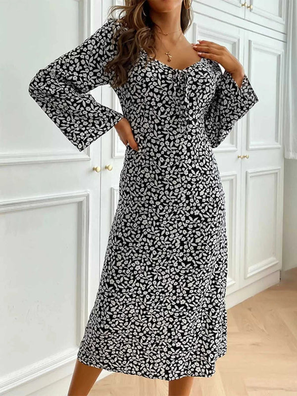 Printed Tie Flare Sleeve Midi Dress 100100275543002 41 Affordable Fashion Under $100 Jerry's Apparel 