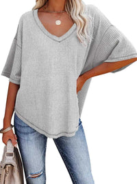 Waffle Knit V-Neck Short Sleeve T-Shirt 100100993990875 26 Affordable Fashion Under $100 Jerry's Apparel 