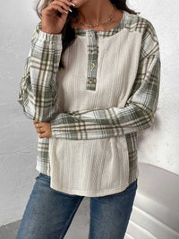 Perfee Plaid Half Button Long Sleeve T-Shirt 100100704091135 40 Affordable Fashion Under $100 Jerry's Apparel 
