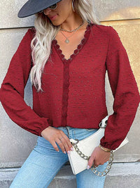 Lace Detail V-Neck Long Sleeve Blouse 100100219485344 33 Affordable Fashion Under $100 Jerry's Apparel 