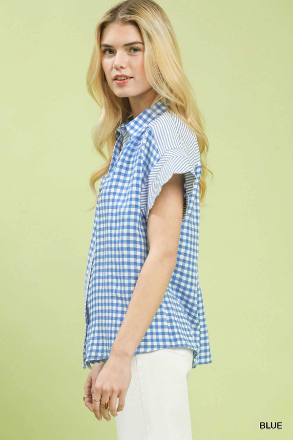 Umgee Mixed Gingham Short Sleeve Shirt 100100102661680 49 Affordable Fashion Under $100 Jerry's Apparel 