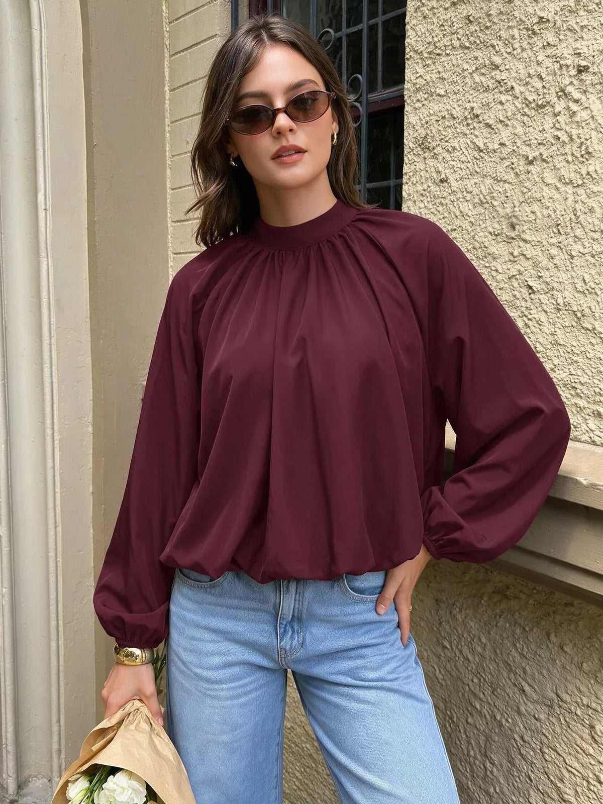 Tie Back Balloon Sleeve Blouse 101001400193158 31 Affordable Fashion Under $100 Jerry's Apparel 