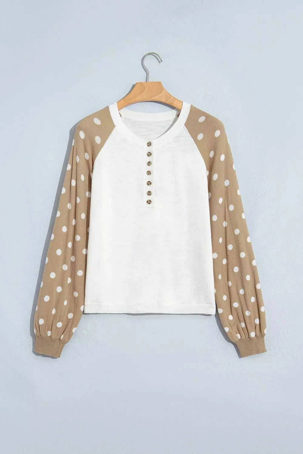 Polka Dot Contrast Long Sleeve Button V Neck Sweater 101002413925852 51 Affordable Fashion Under $100 Jerry's Apparel 