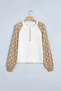 Polka Dot Contrast Long Sleeve Button V Neck Sweater 101002413925852 51 Affordable Fashion Under $100 Jerry's Apparel 