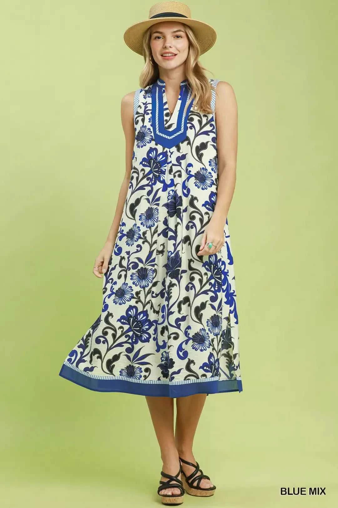 Umgee Floral Scroll Sleeveless Midi Dress 100100422561299 64 Affordable Fashion Under $100 Jerry's Apparel 