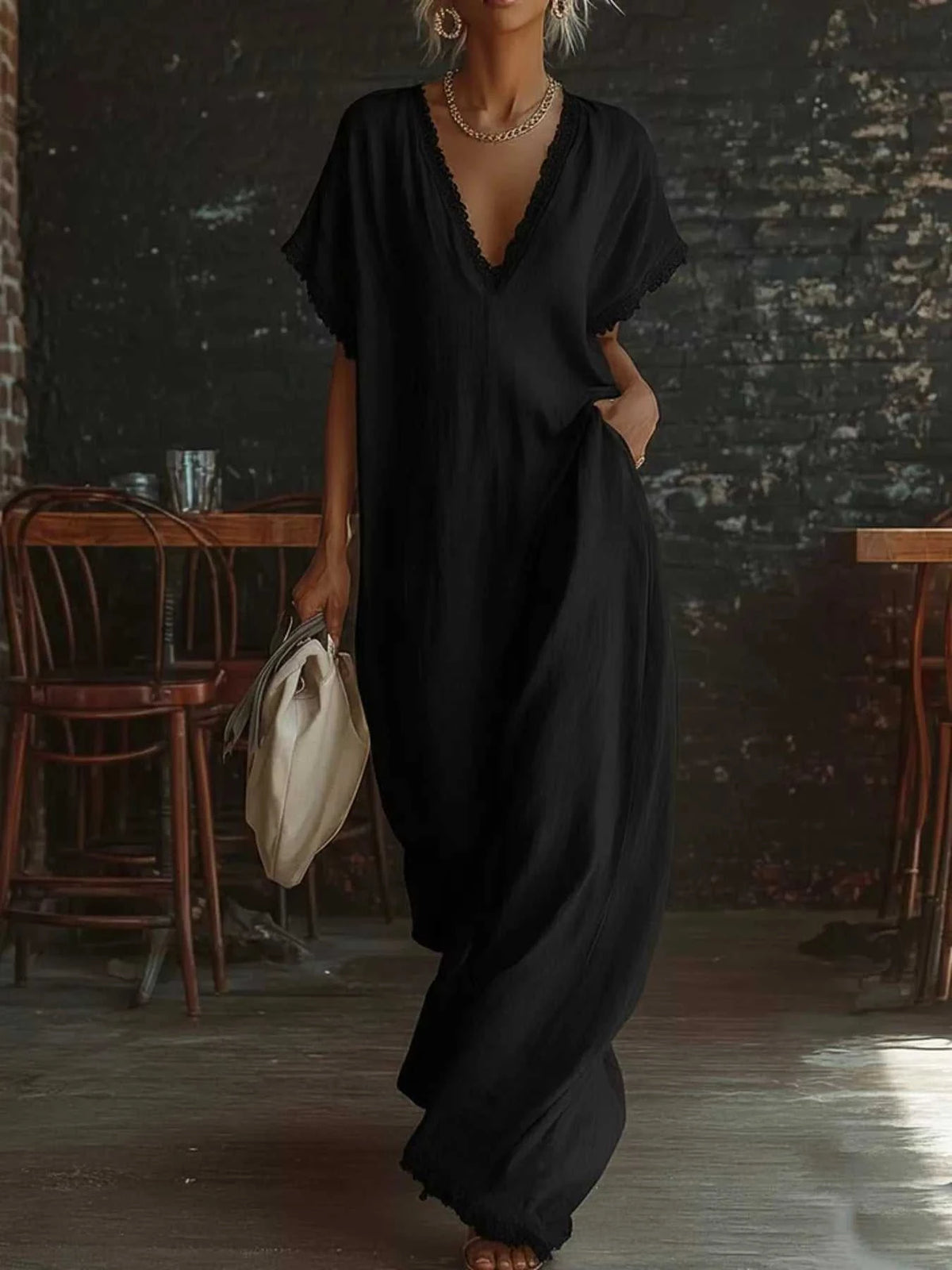 Full Size Lace Trim V-Neck Maxi Dress Plus Size 100100337256948 38 Gifts for Her Jerry's Apparel 