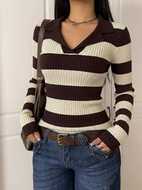 Striped Ribbed Knit Long Sleeve Sweater 100100411888212 40 Women's Sweaters and Knitwear Jerry's Apparel 