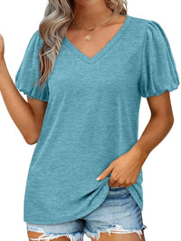 V-Neck Puff Sleeve Casual T-Shirt