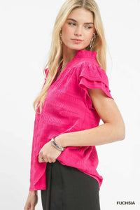 Umgee Textured Flutter Sleeve Split Neck Top 100100834751993 45 Affordable Fashion Under $100 Jerry's Apparel 