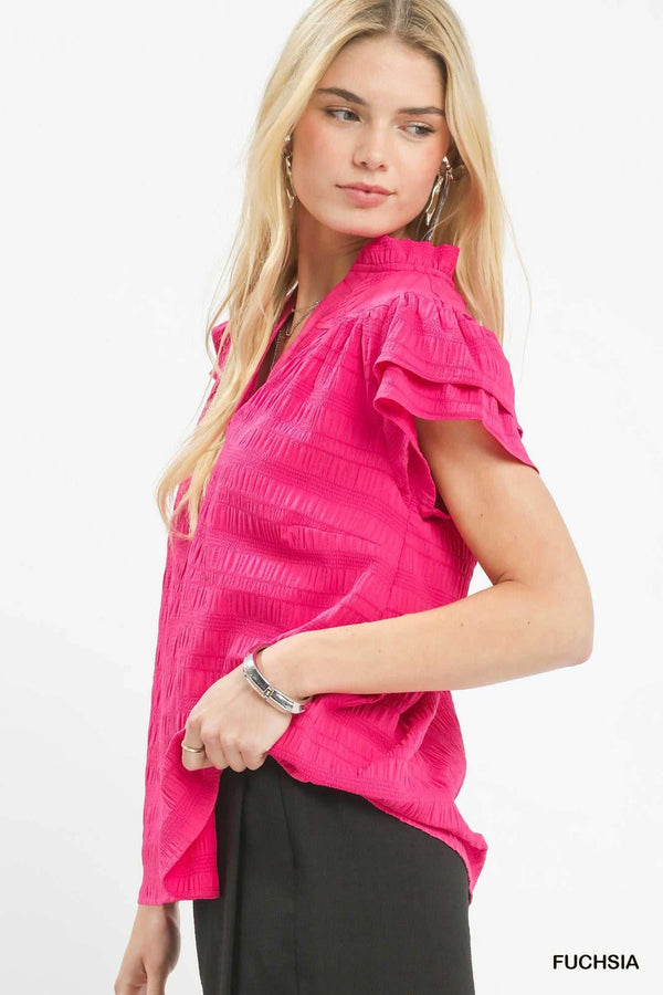 Umgee Textured Flutter Sleeve Split Neck Top 100100834751993 45 Affordable Fashion Under $100 Jerry's Apparel 