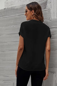 Full Size Notched Short Sleeve Blouse