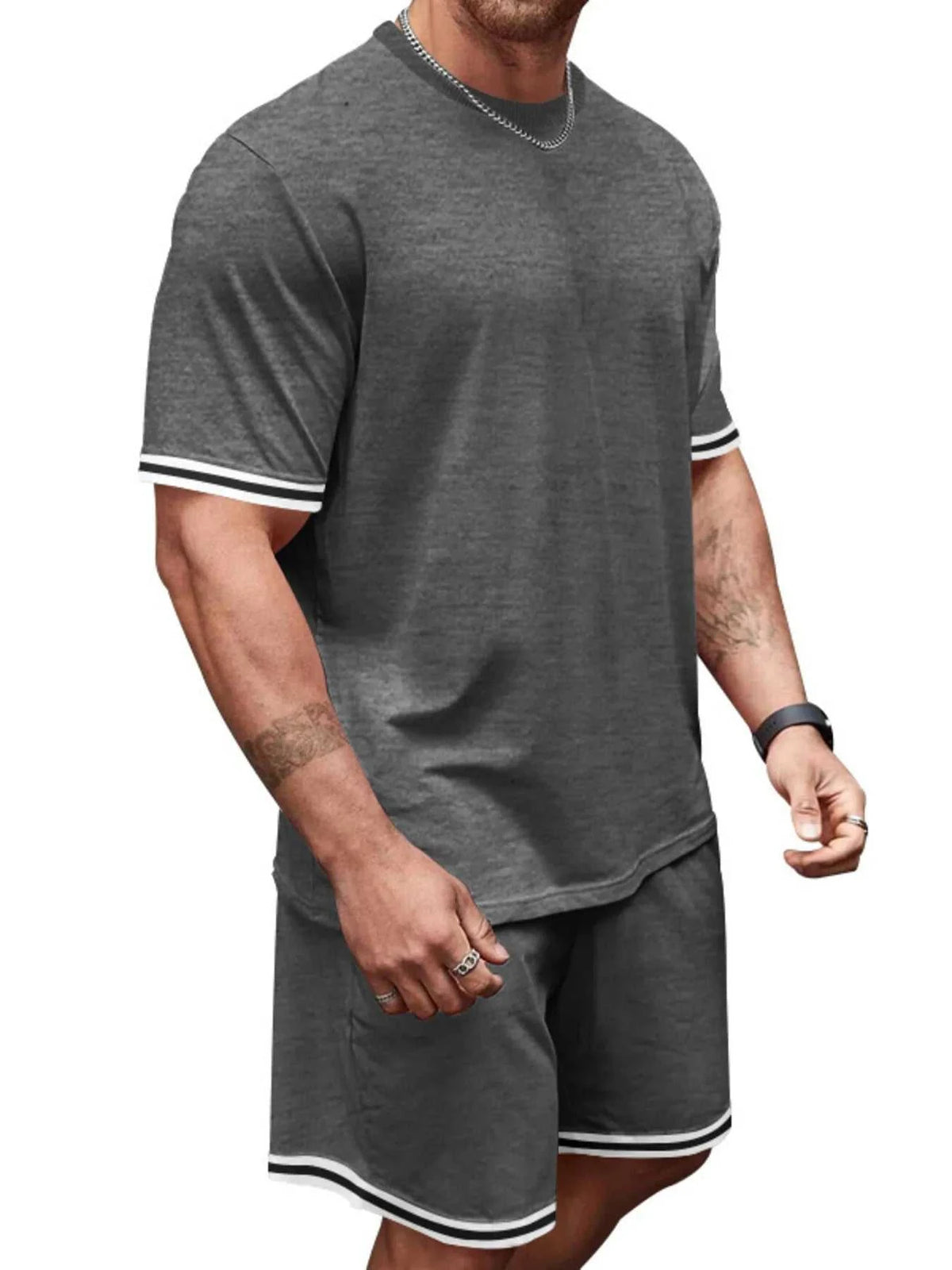 Men's Full Size Striped Short Sleeve Tee and Shorts Set Plus Size 100400468478831 33 Affordable Fashion Under $100 Jerry's Apparel 
