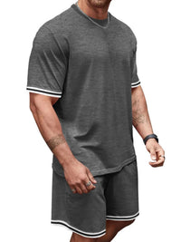 Men's Full Size Striped Short Sleeve Tee and Shorts Set Plus Size 100400468478831 33 Affordable Fashion Under $100 Jerry's Apparel 