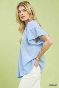 Umgee Gingham Puff Sleeve Top with Lace Trim 100100284641279 45 Affordable Fashion Under $100 Jerry's Apparel 