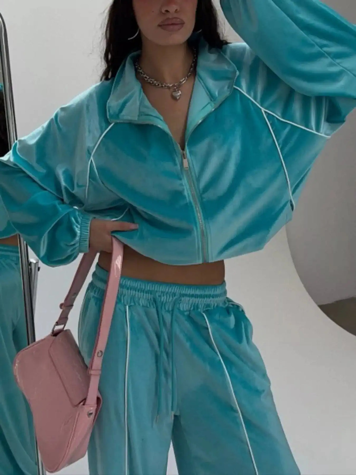 Zip Up Long Sleeve Top and Pants Set 100100041239879 73 Affordable Fashion Under $100 Jerry's Apparel 