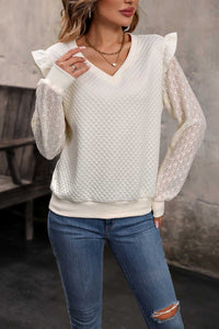 Perfee V-Neck Ruffle Trim Long Sleeve Sweatshirt 100101025525437 32 Affordable Fashion Under $100 Jerry's Apparel 