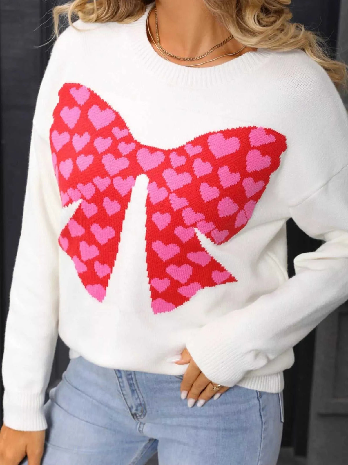 Valentine's Day Heart Bow Round Neck Sweater 100100274618336 49 Affordable Fashion Under $100 Jerry's Apparel 