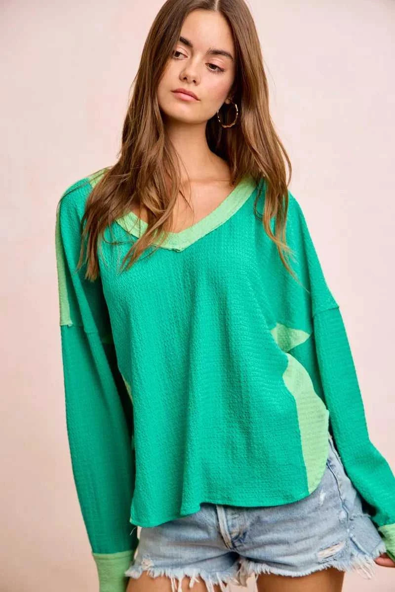 BiBi Textured Jersey Color Block Top With Cut Edge 100100024741269 41 Affordable Fashion Under $100 Jerry's Apparel 
