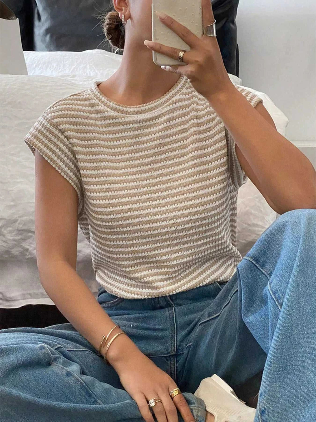 Full Size Striped Round Neck Short Sleeve T-Shirt Plus Size 100100816884494 24 Jerry's Apparel 