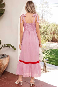 Stripe Bow Knot Straps Contrast Trim High Waist Ruffle Hem Maxi Dress 100100480806039 52 Gifts for Her Jerry's Apparel 