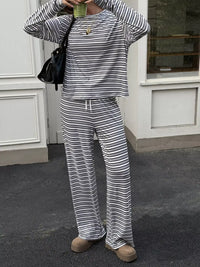 Striped Casual Long Sleeve Top and Wide Leg Pants Set 100100555687652 52 Affordable Fashion Under $100 Jerry's Apparel 