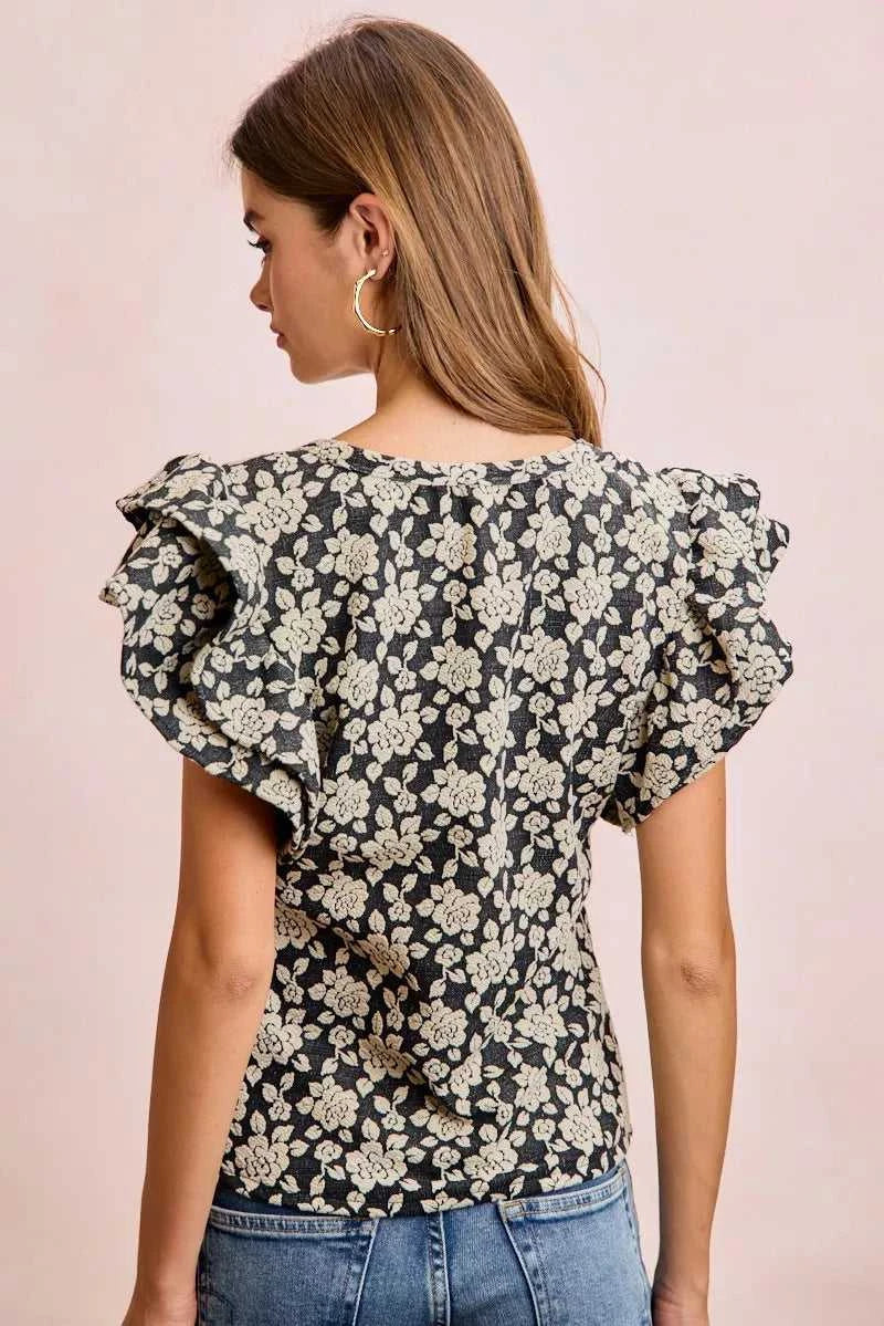 BiBi Floral Jacquard Ruffle Sleeves Knit Top 100100264791752 46 Affordable Fashion Under $100 Jerry's Apparel 