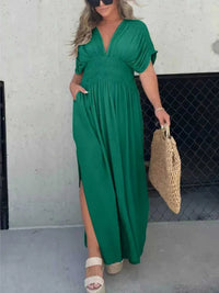 Full Size Slit V-Neck Smocked Waist Maxi Dress Plus Size 100100000480005 59 Gifts for Her Jerry's Apparel 