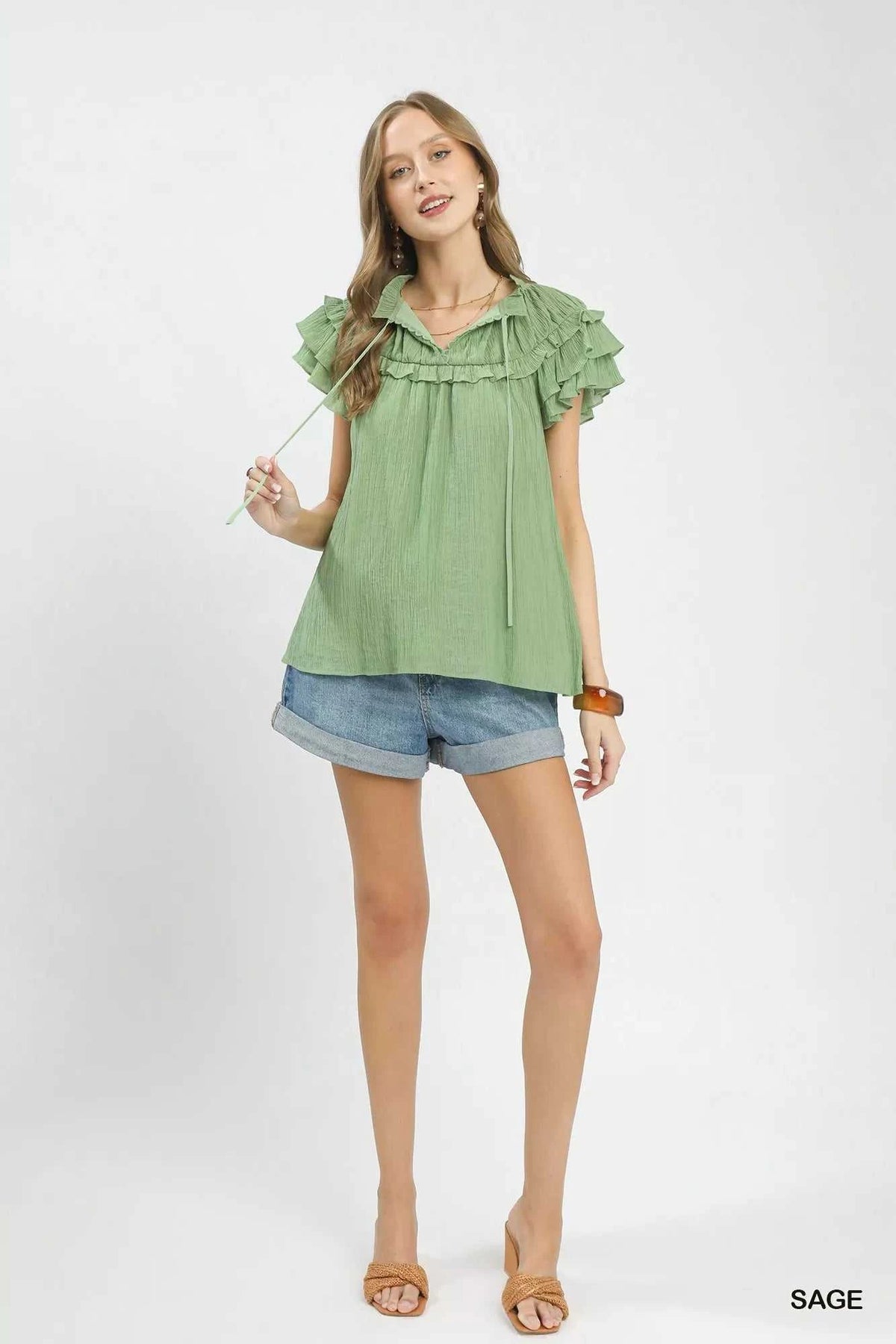 Umgee Ruffled Flutter Sleeve Textured Blouse 100100038181703 49 Affordable Fashion Under $100 Jerry's Apparel 