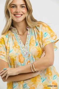 Umgee Mix Floral Print Blouse with Crochet Lace Trim 100100216521467 51 Affordable Fashion Under $100 Jerry's Apparel 