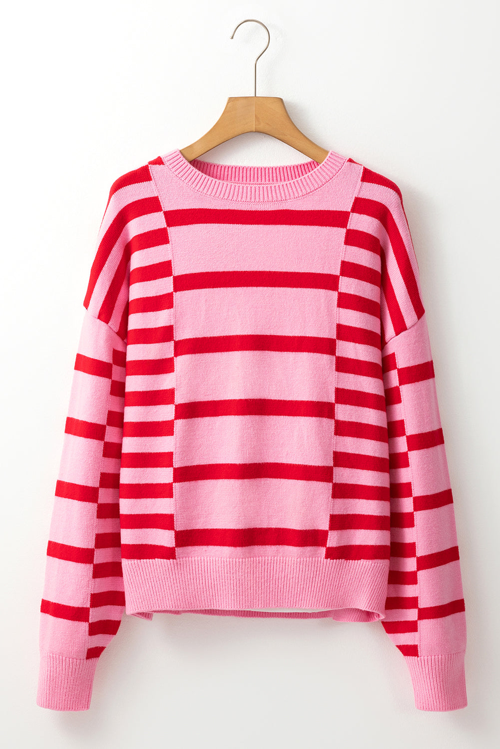 Striped Round Neck Dropped Shoulder Sweater