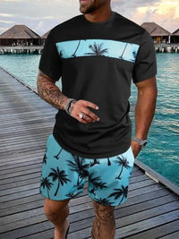 Men's Full Size Tropical Palm Tree Tee and Shorts Set Plus Size 100400554802541 22 Men's Sets Jerry's Apparel 