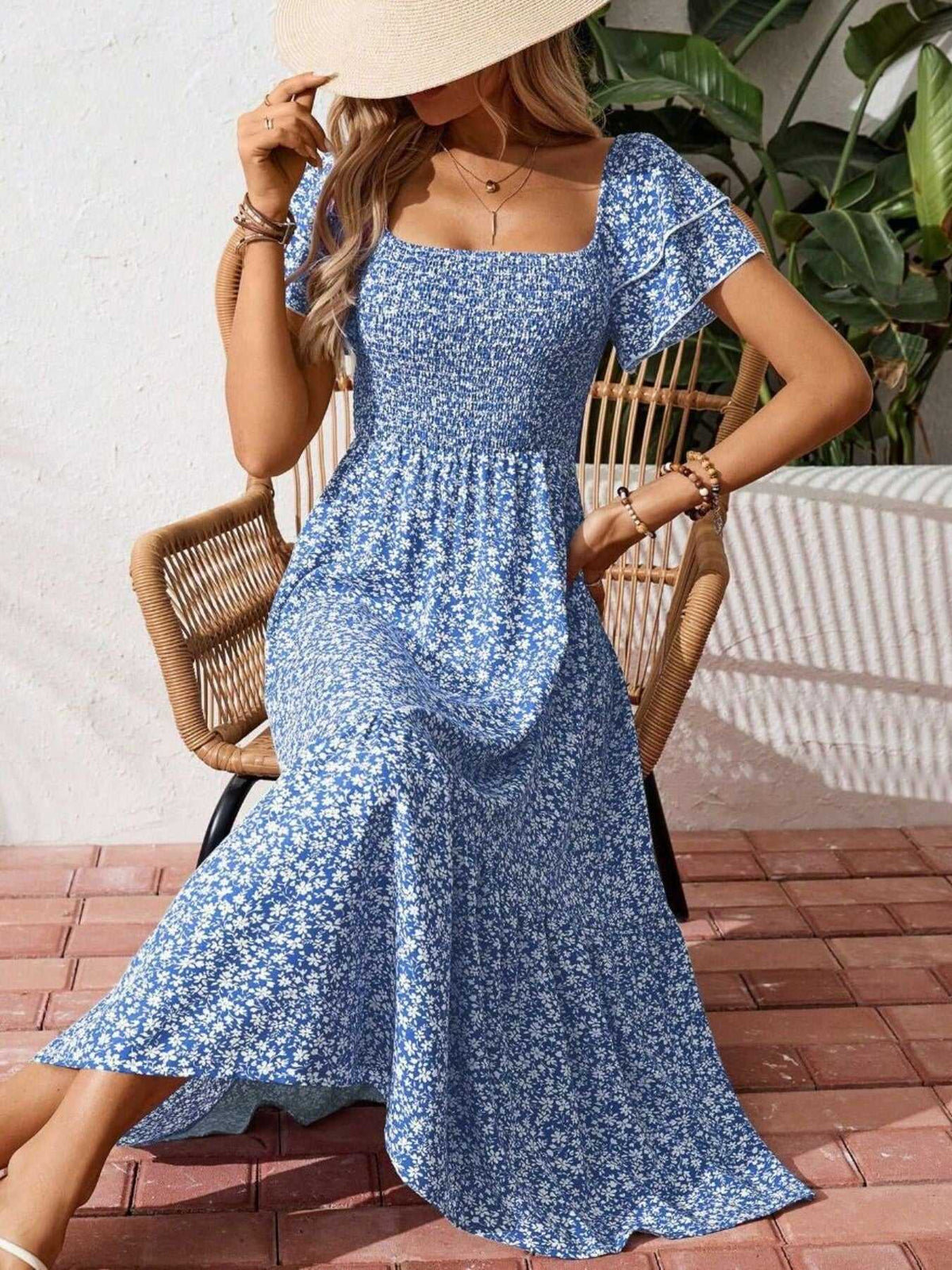 Floral Print Smocked Ruffle Sleeves Dress 100100039252836 42 Affordable Fashion Under $100 Jerry's Apparel 