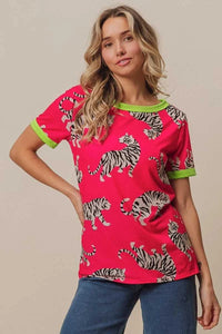 BiBi Big Tiger Print Jersey Contrast Ringer Top 100100215151725 27 Affordable Fashion Under $100 Jerry's Apparel 