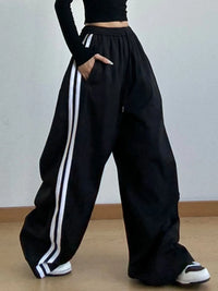 Side Striped Wide Leg Drawstring Pants