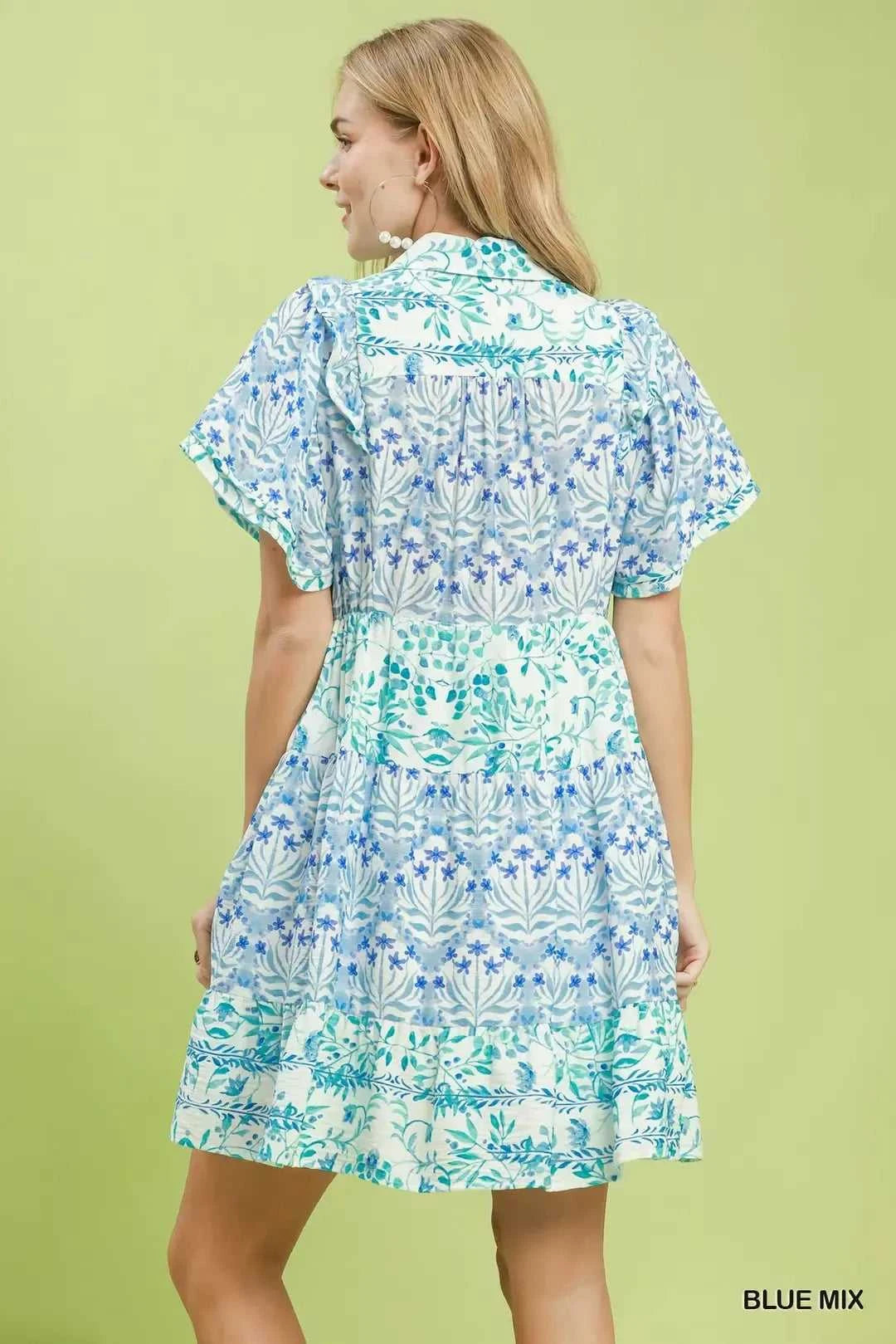 Umgee Mixed Floral Tiered Mini Dress with Flutter Sleeves 100100196711598 66 Affordable Fashion Under $100 Jerry's Apparel 