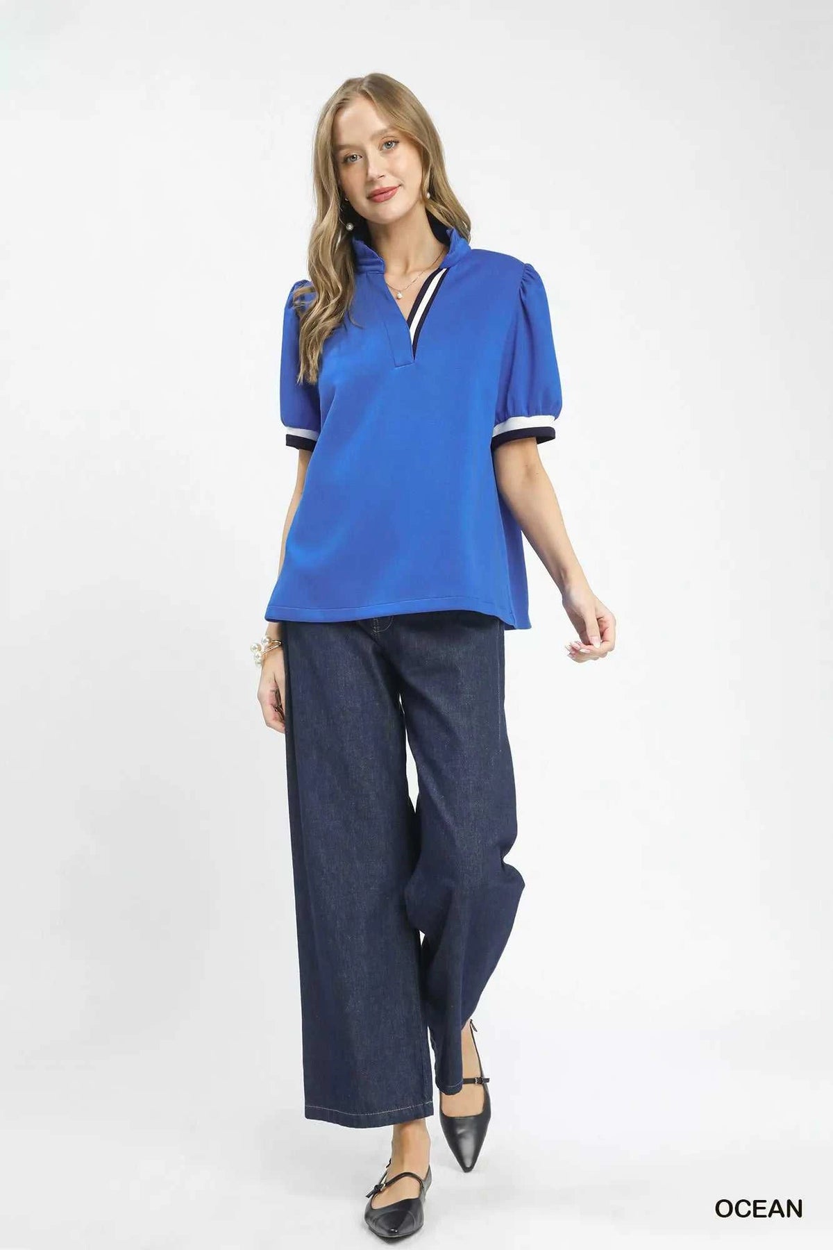 Umgee Luxe knit Contrast Trim Puff Sleeve Top 100100097911931 49 Affordable Fashion Under $100 Jerry's Apparel 