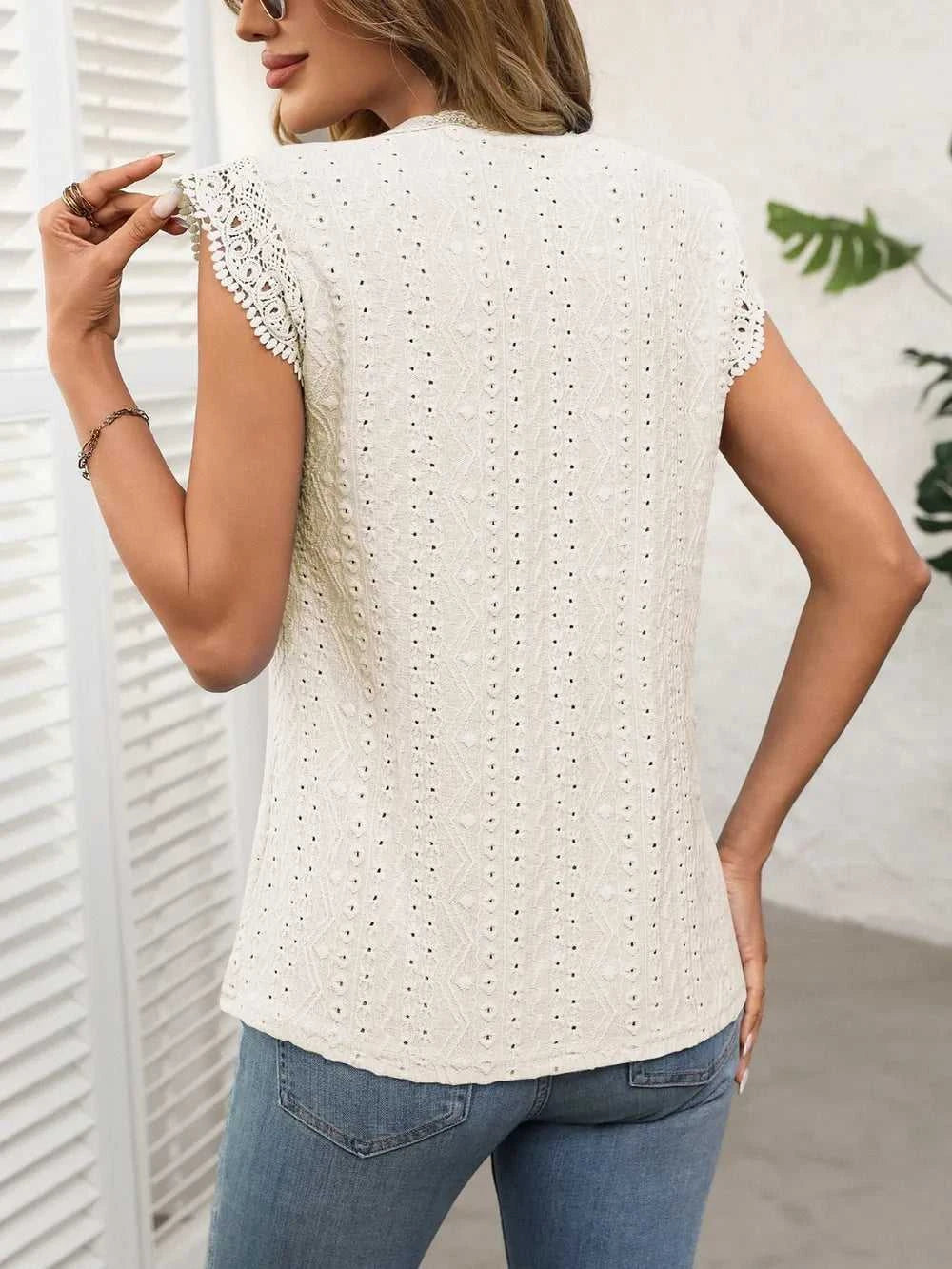 Lace Detail Round Neck Cap Sleeve Top 100100379894943 24 Affordable Fashion Under $100 Jerry's Apparel 