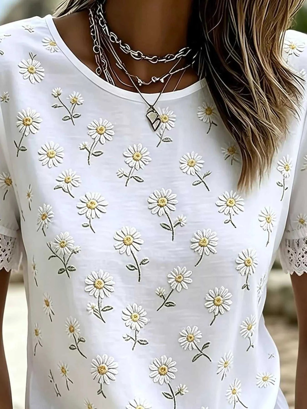Plus Size Daisy Lace Detail Puff Sleeve T-Shirt 100100161881120 26 Affordable Fashion Under $100 Jerry's Apparel 