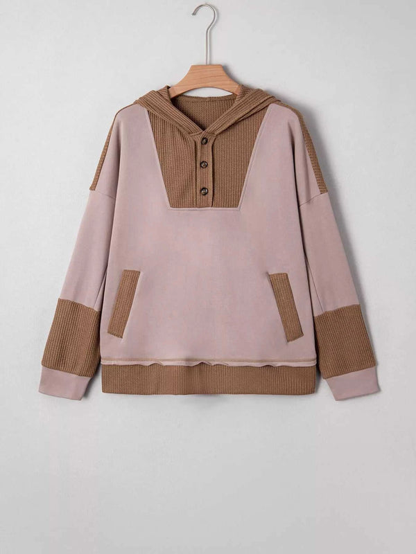 Oversize Waffle Patchwork Exposed Seam Casual Hoodie 100100932078895 56 Affordable Fashion Under $100 Jerry's Apparel 