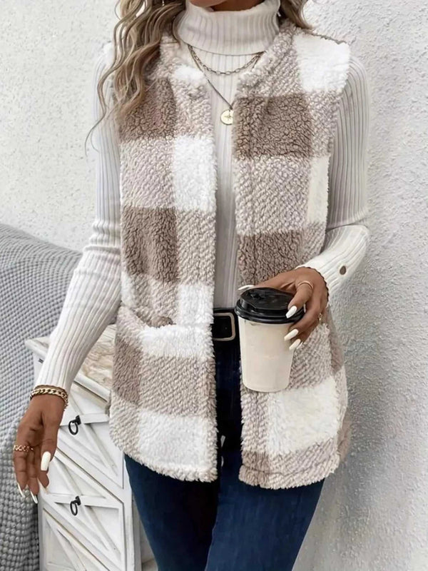Cozy Plaid Sherpa Vest Coat 100100200755346 28 Affordable Fashion Under $100 Jerry's Apparel 