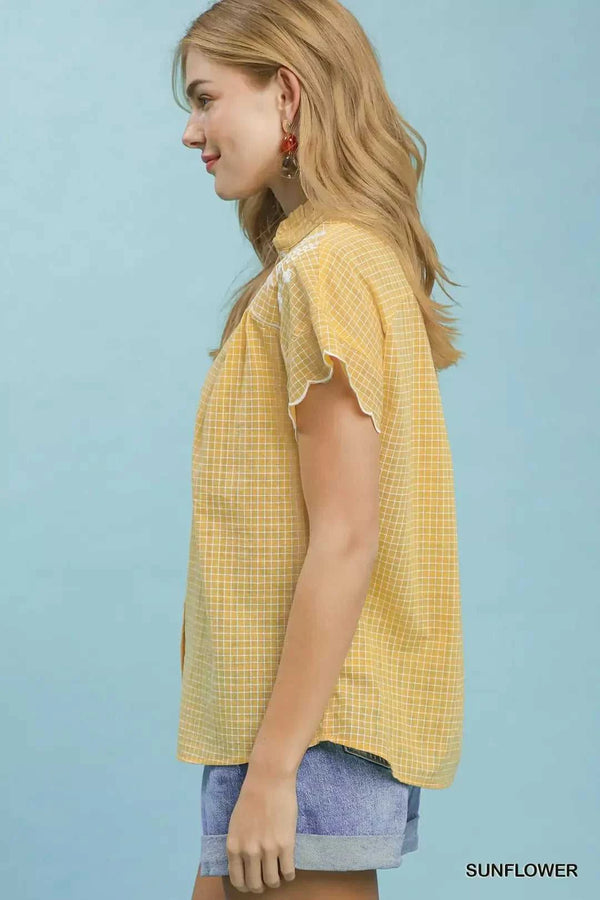 Umgee Embroidered Print Scallop Sleeve Button Front Blouse 100100386921857 51 Affordable Fashion Under $100 Jerry's Apparel 