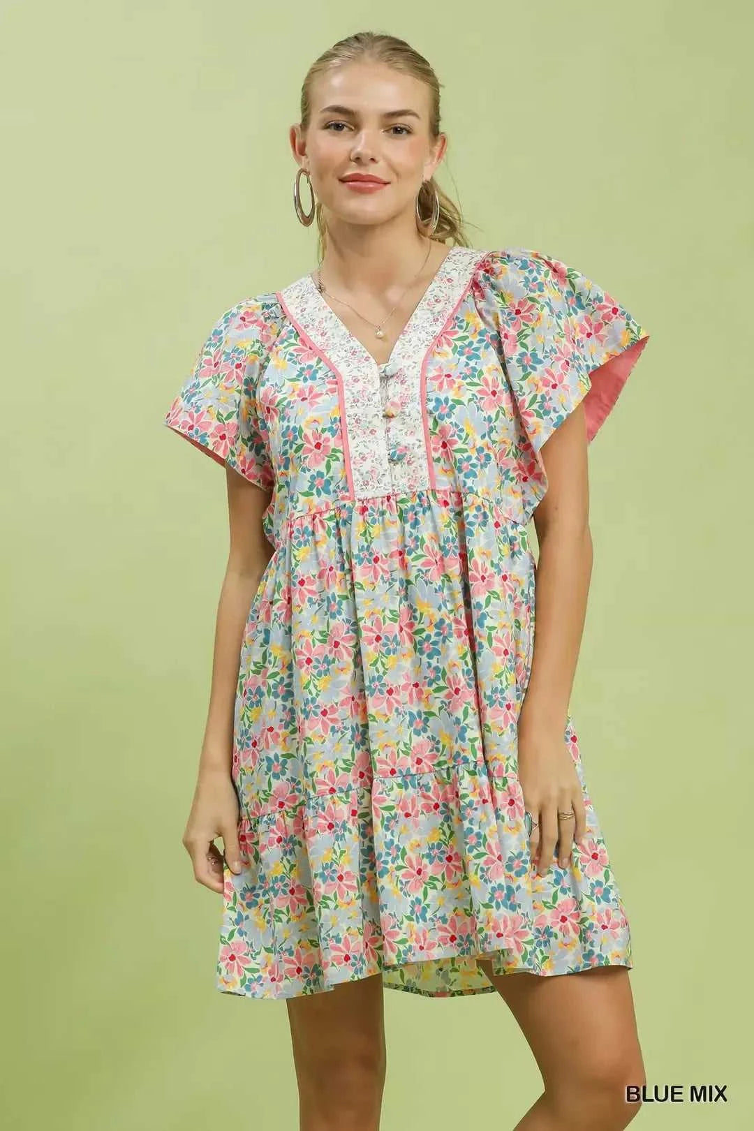 Umgee Mix Floral Tiered Mini Dress with Side Pockets 100100771931862 62 Affordable Fashion Under $100 Jerry's Apparel 