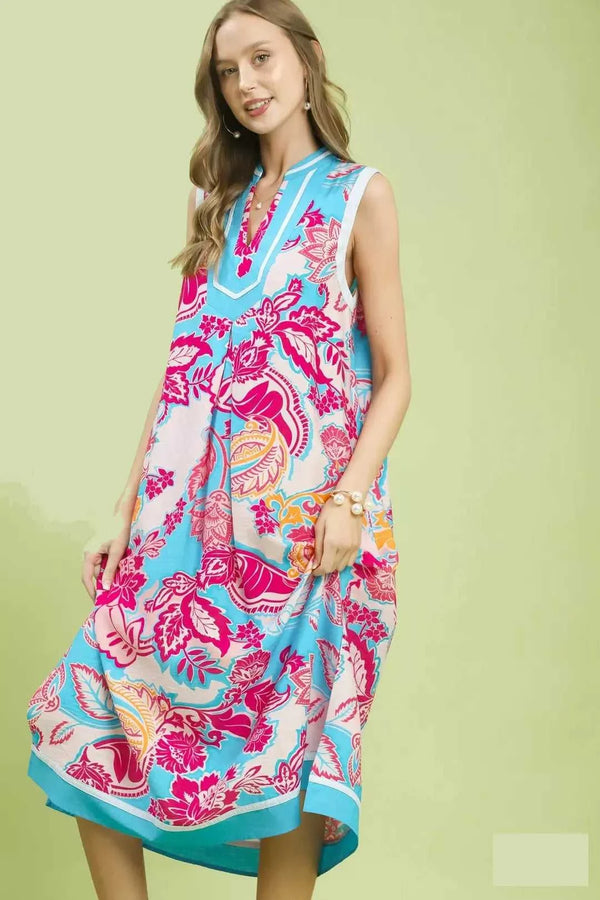 Umgee Floral Sleeveless Midi Dress with Side Pockets 100100511711109 57 Affordable Fashion Under $100 Jerry's Apparel 